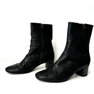 Chloé Black Leather Ankle Boots Size 9.5 With Side Zipper &amp; Block Heel - COA