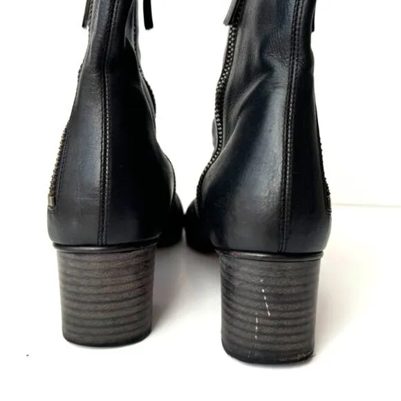 Chloé Black Leather Ankle Boots Size 9.5 With Side Zipper &amp; Block Heel - COA