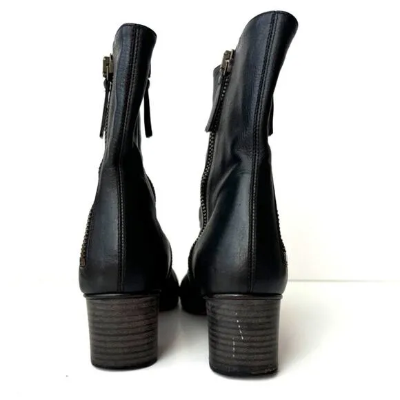 Chloé Black Leather Ankle Boots Size 9.5 With Side Zipper &amp; Block Heel - COA