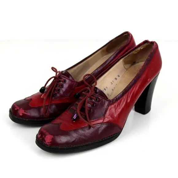 Christian Dior RED BURGUNDY GENUINE LEATHER MID HEEL ROUND TOE PUMP SHOES Size 9