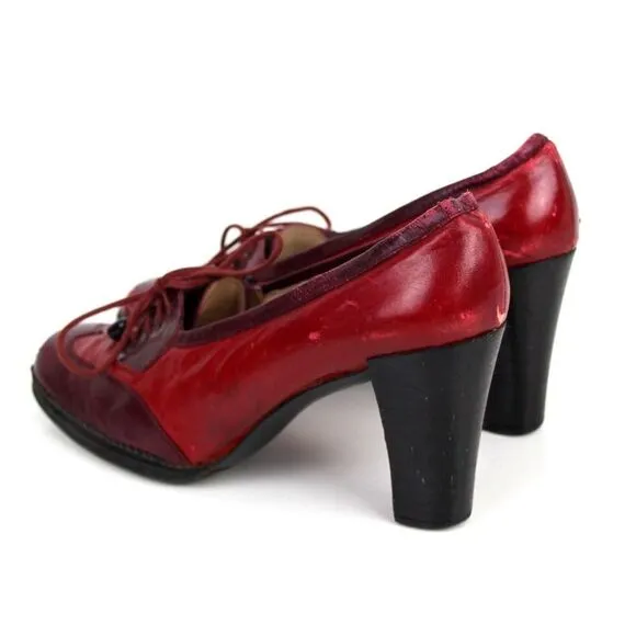 Christian Dior RED BURGUNDY GENUINE LEATHER MID HEEL ROUND TOE PUMP SHOES Size 9