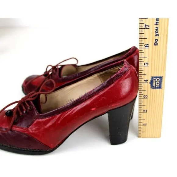 Christian Dior RED BURGUNDY GENUINE LEATHER MID HEEL ROUND TOE PUMP SHOES Size 9