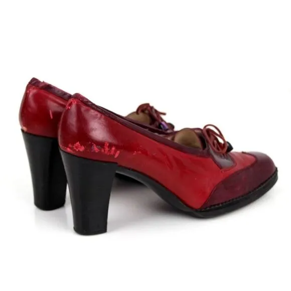 Christian Dior RED BURGUNDY GENUINE LEATHER MID HEEL ROUND TOE PUMP SHOES Size 9