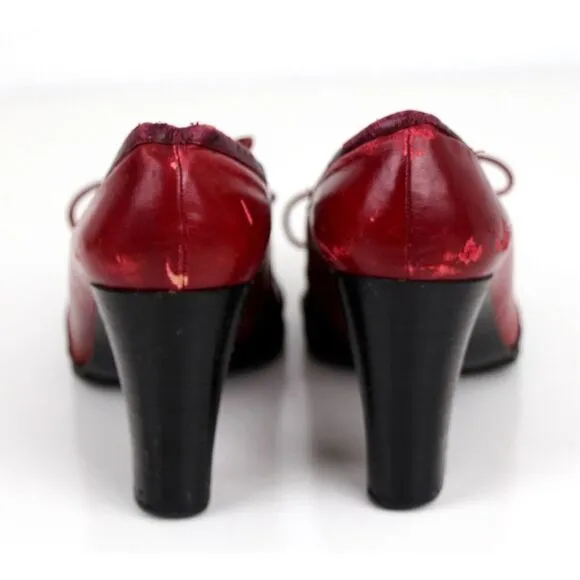 Christian Dior RED BURGUNDY GENUINE LEATHER MID HEEL ROUND TOE PUMP SHOES Size 9