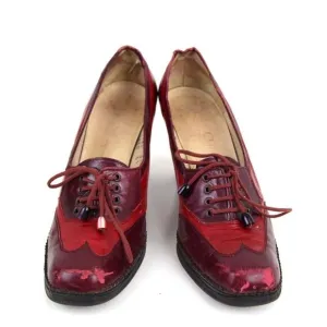 Christian Dior RED BURGUNDY GENUINE LEATHER MID HEEL ROUND TOE PUMP SHOES Size 9