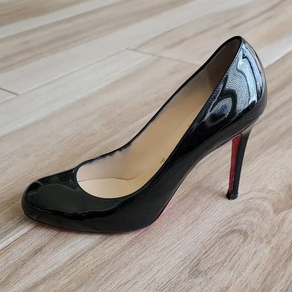 Christian Louboutin Simple Black Patent Pump Shoes Eur. 37