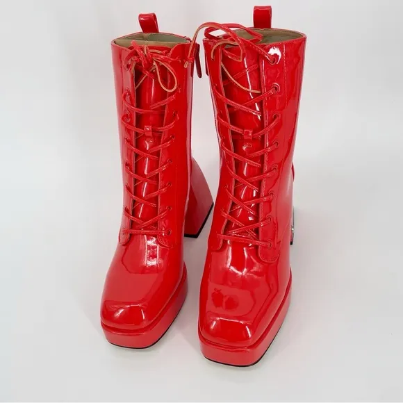 Circus Sam Edelman Karter Poppy Lace Up Platform Bootie Boot Shoes Square Toe