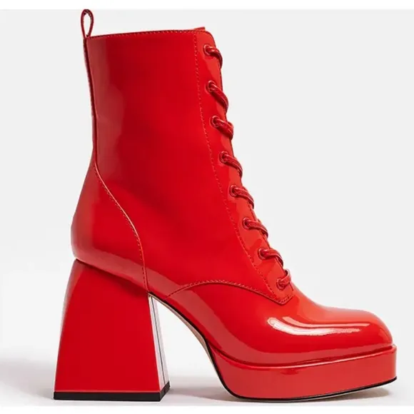 Circus Sam Edelman Karter Poppy Lace Up Platform Bootie Boot Shoes Square Toe