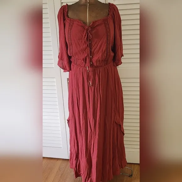 City Chic Lost Angel Size 16 Rust Peasant/Bohemian Maxi Dress