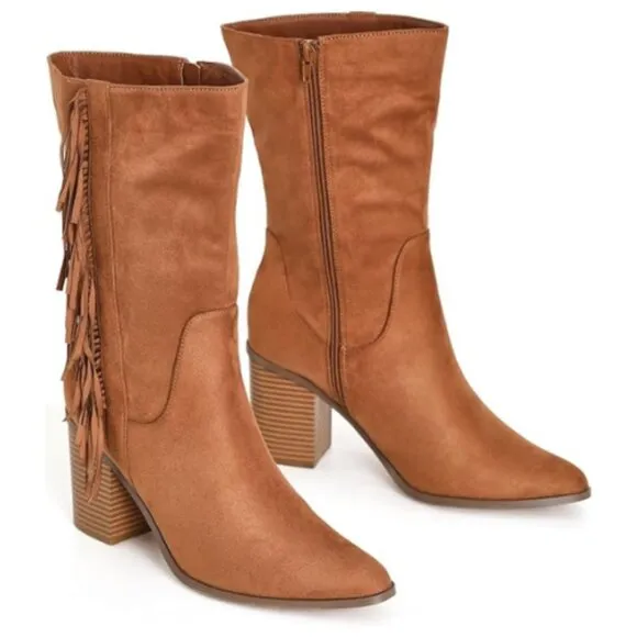 City Chic Women's Mid Boot Tassel Knee High, TAN Size 8 W | 39 EUR