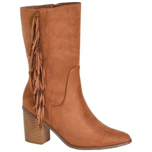 City Chic Women's Mid Boot Tassel Knee High, TAN Size 8 W | 39 EUR