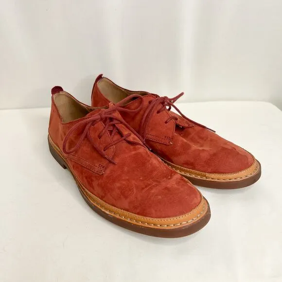 Clarks Microfiber Suedette Derby Shoe Brick Orange Men's 9M Lace Up Academia