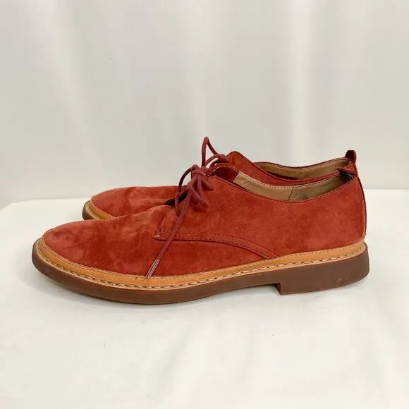 Clarks Microfiber Suedette Derby Shoe Brick Orange Men's 9M Lace Up Academia