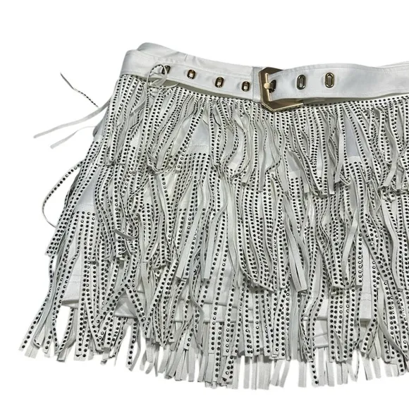 Cloud Ten White Rhinestone Fringe Mini Shorts