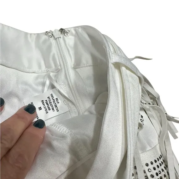 Cloud Ten White Rhinestone Fringe Mini Shorts