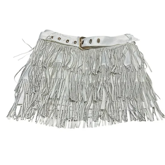 Cloud Ten White Rhinestone Fringe Mini Shorts