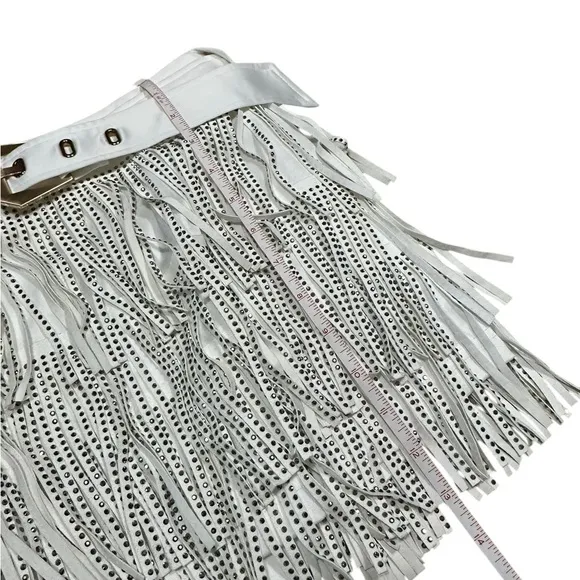 Cloud Ten White Rhinestone Fringe Mini Shorts