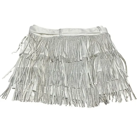 Cloud Ten White Rhinestone Fringe Mini Shorts