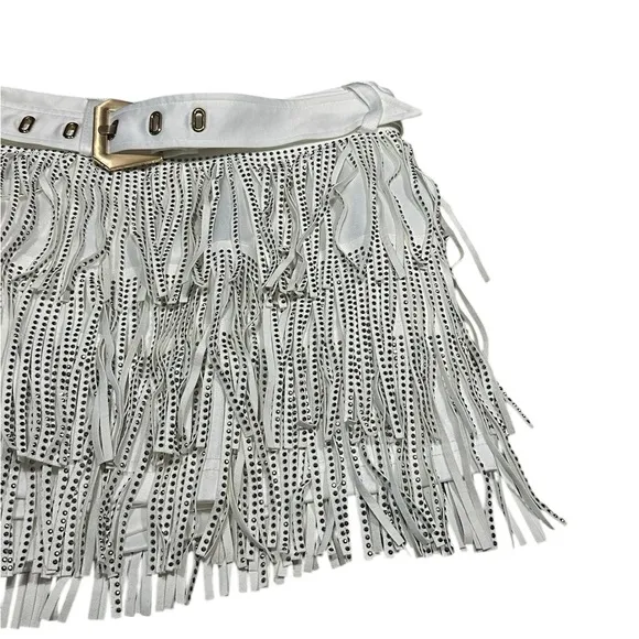 Cloud Ten White Rhinestone Fringe Mini Shorts