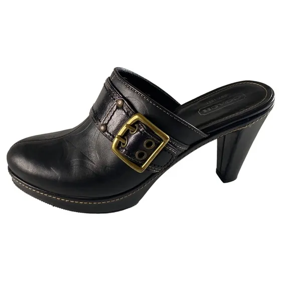Coach Candace Black Leather  Platform Heel Mules Clogs Shoes 10 B ( SH8)