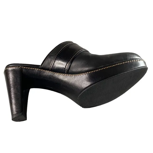 Coach Candace Black Leather  Platform Heel Mules Clogs Shoes 10 B ( SH8)