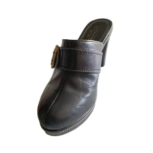 Coach Candace Black Leather  Platform Heel Mules Clogs Shoes 10 B ( SH8)