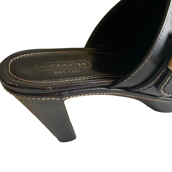 Coach Candace Black Leather  Platform Heel Mules Clogs Shoes 10 B ( SH8)
