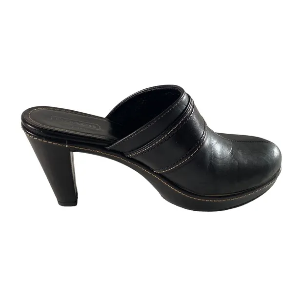 Coach Candace Black Leather  Platform Heel Mules Clogs Shoes 10 B ( SH8)