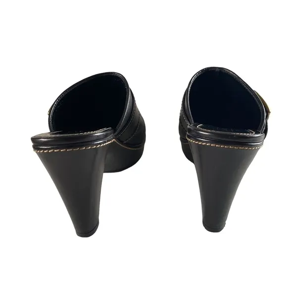 Coach Candace Black Leather  Platform Heel Mules Clogs Shoes 10 B ( SH8)