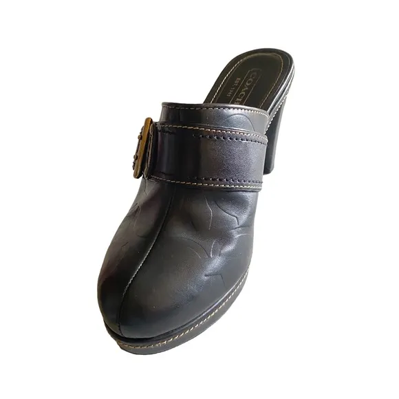 Coach Candace Black Leather  Platform Heel Mules Clogs Shoes 10 B ( SH8)