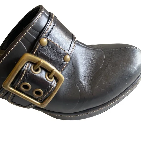 Coach Candace Black Leather  Platform Heel Mules Clogs Shoes 10 B ( SH8)