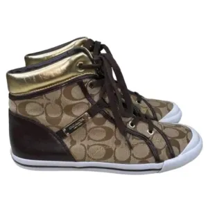 Coach New York Womens Brown Freesia A5005 Lace Up High Top Sneaker Shoes