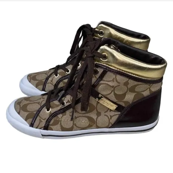 Coach New York Womens Brown Freesia A5005 Lace Up High Top Sneaker Shoes