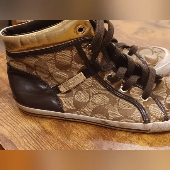 Coach New York Womens Brown Freesia A5005 Lace Up High Top Sneaker Shoes
