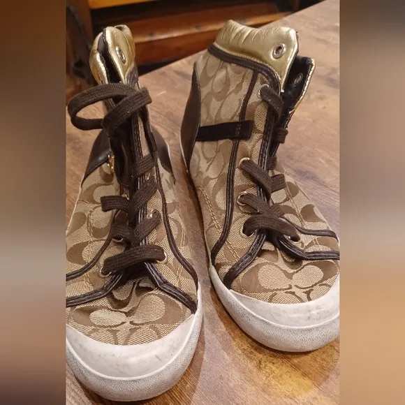 Coach New York Womens Brown Freesia A5005 Lace Up High Top Sneaker Shoes