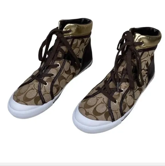Coach New York Womens Brown Freesia A5005 Lace Up High Top Sneaker Shoes
