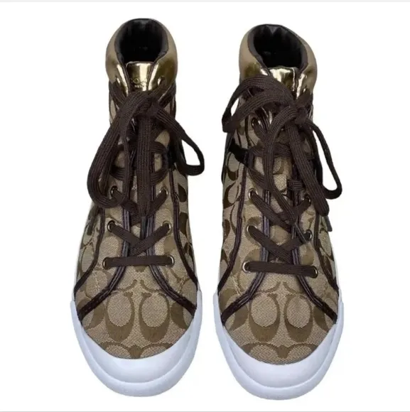 Coach New York Womens Brown Freesia A5005 Lace Up High Top Sneaker Shoes