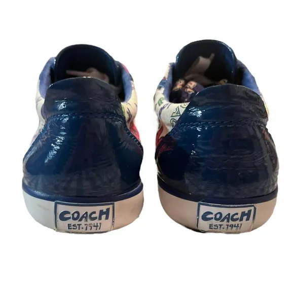 Coach Poppy Barrett Sneakers Women’s 6 Graffiti Pattern Blue White Canvas Shoes