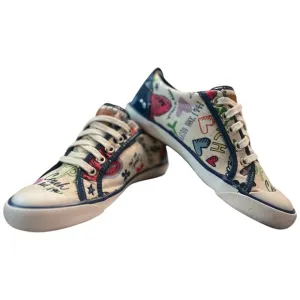 Coach Poppy Barrett Sneakers Women’s 6 Graffiti Pattern Blue White Canvas Shoes