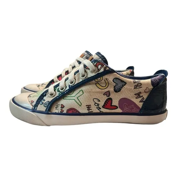 Coach Poppy Barrett Sneakers Women’s 6 Graffiti Pattern Blue White Canvas Shoes