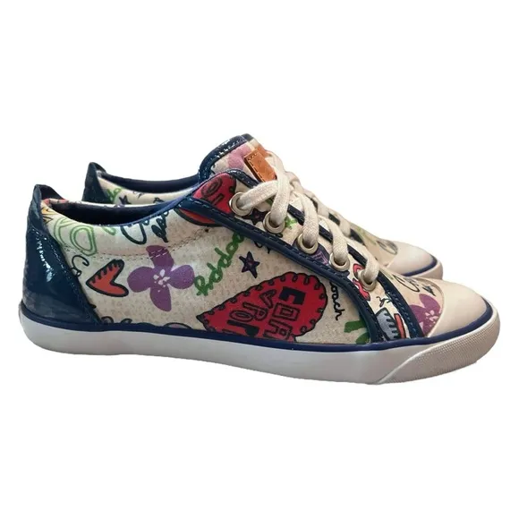 Coach Poppy Barrett Sneakers Women’s 6 Graffiti Pattern Blue White Canvas Shoes