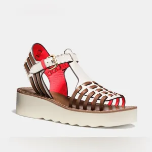 Coach Putnam Huarache Leather Sandals Size 9 B Platform Wedge White Tan pink
