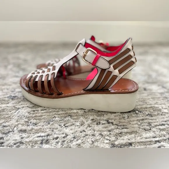 Coach Putnam Huarache Leather Sandals Size 9 B Platform Wedge White Tan pink