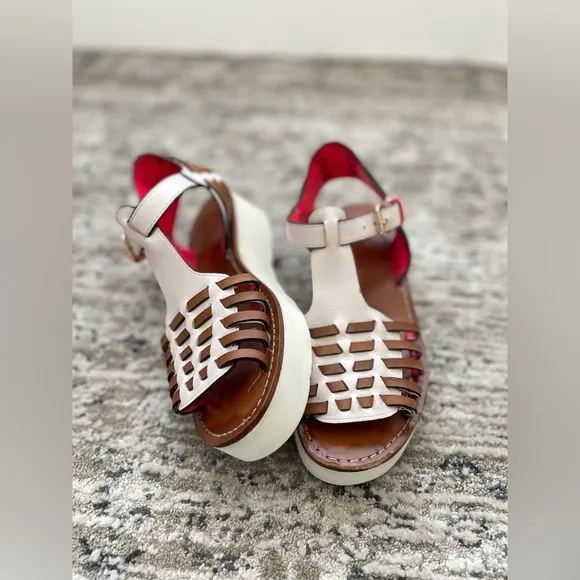 Coach Putnam Huarache Leather Sandals Size 9 B Platform Wedge White Tan pink