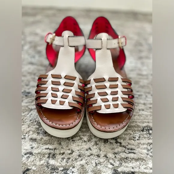 Coach Putnam Huarache Leather Sandals Size 9 B Platform Wedge White Tan pink