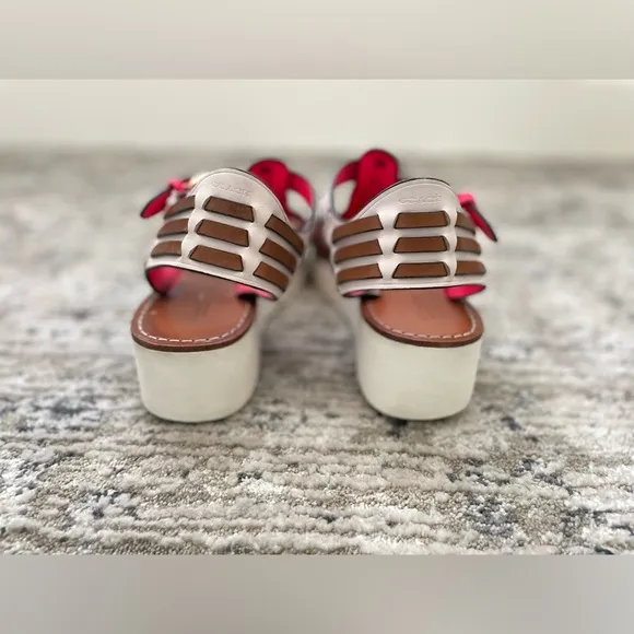 Coach Putnam Huarache Leather Sandals Size 9 B Platform Wedge White Tan pink