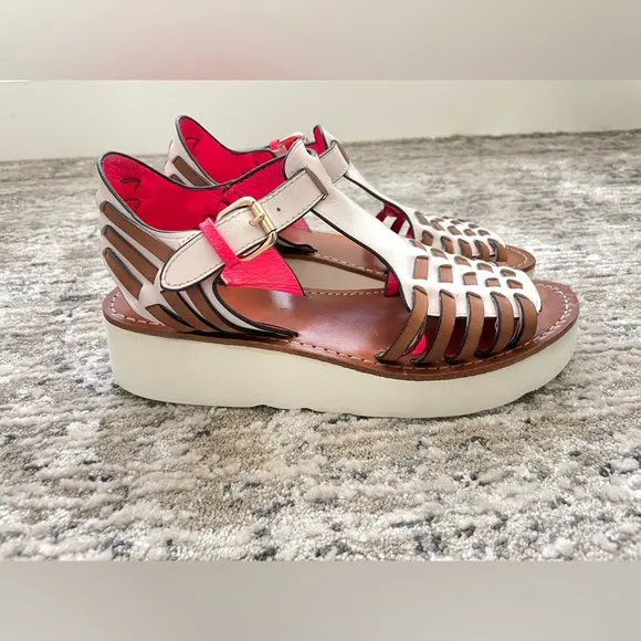 Coach Putnam Huarache Leather Sandals Size 9 B Platform Wedge White Tan pink
