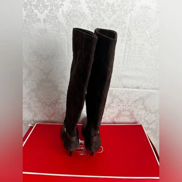 COACH Signature “C” Leather &amp; Suede Brown Boots, EUC