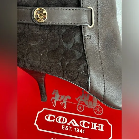 COACH Signature “C” Leather &amp; Suede Brown Boots, EUC
