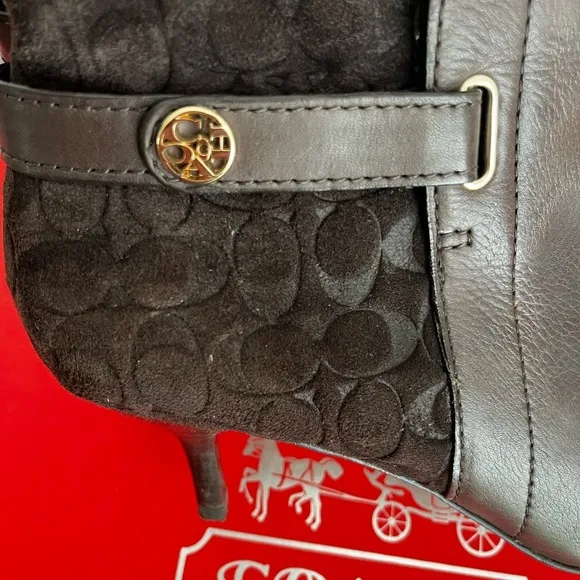 COACH Signature “C” Leather &amp; Suede Brown Boots, EUC